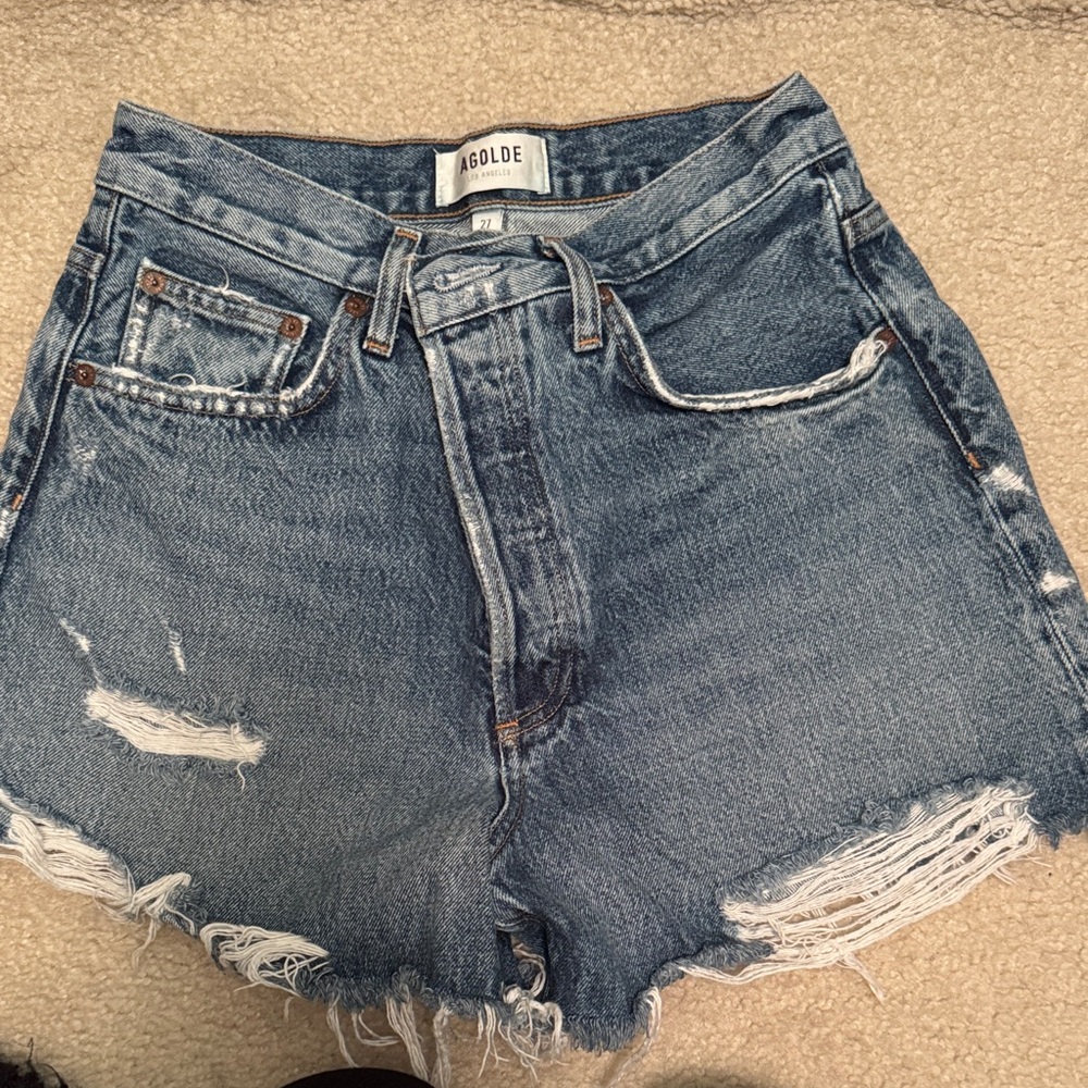 Agolde Distressed Blue Jean Shorts